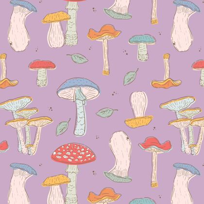 手绘手绘蘑菇图案背景墙纸彩色背景