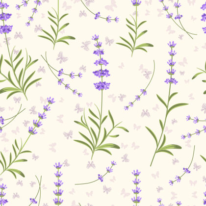 茎薰衣草无缝图案花花瓣紫色