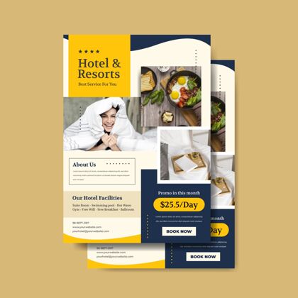 酒店现代酒店传单模板与照片信息旅游打印模板
