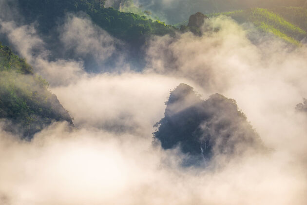 峰山上的晨雾自然环境雾