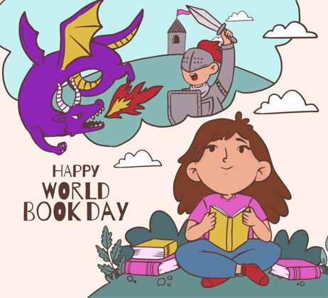 故事手绘世界图书日插图4月23日庆祝阅读