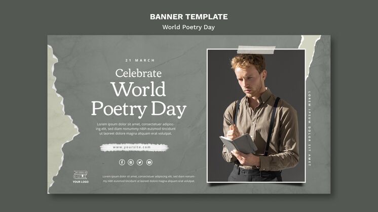 诗歌日世界诗歌日活动横幅模板与照片诗歌作家写作