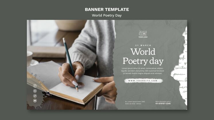 诗歌世界诗歌日活动横幅模板与照片诗歌日文学作家