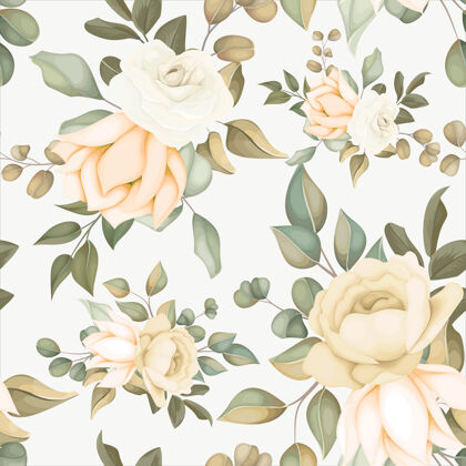 花卉现代花卉与柔软的花朵无缝模式纺织品涂鸦面料