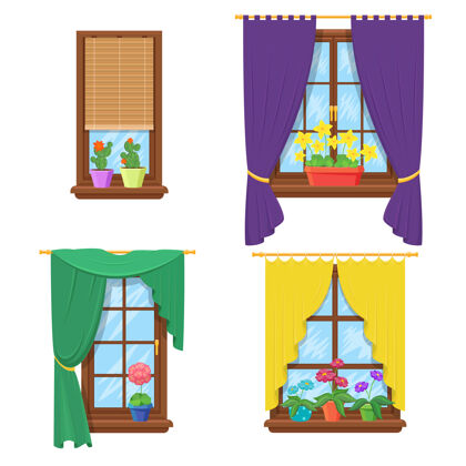 细节有窗帘和花的窗户外部花瓶玻璃