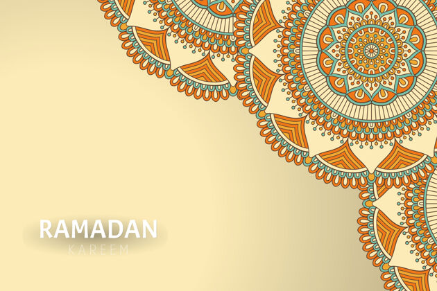 圆圈Ramadamkareem背景和曼荼罗装饰曲线亚洲东方