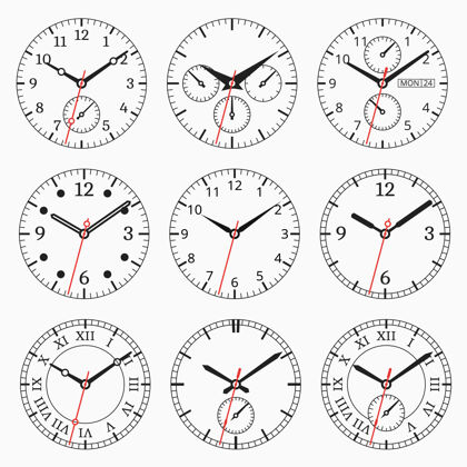 平面钟表收藏一套带秒箭头的表盘表盘形状秒表