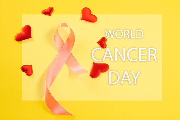 预防带粉红丝带和红心的世界癌症日贺卡丝带护理全球