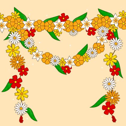 4月13日手绘乌加迪花环插图节日印度教手绘