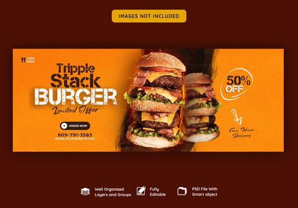 销售美味汉堡和食物菜单facebook封面模板社交媒体美味折扣