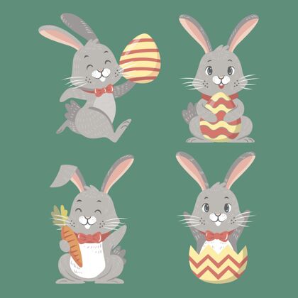宗教手绘复活节兔子系列分类纪念教