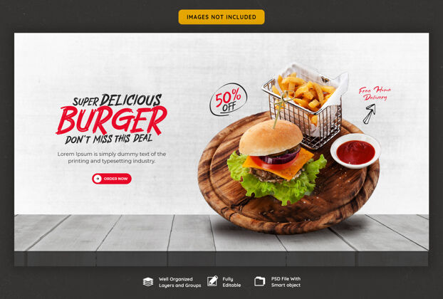 销售美味汉堡和食物菜单网页横幅模板横幅美味横幅