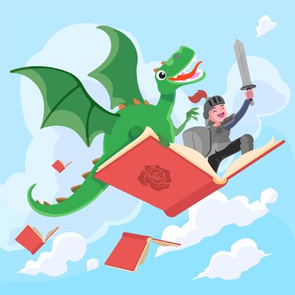 龙手绘迪亚达圣乔迪与骑士和龙在书上飞行插图手绘西班牙插图