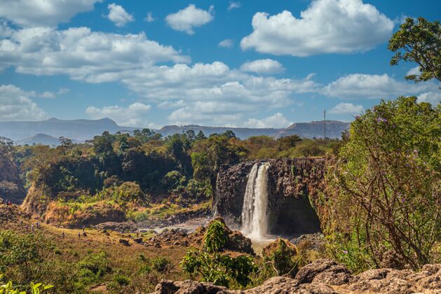 冒险埃塞俄比亚蓝尼罗河瀑布的惊人镜头和平瀑布岩石
