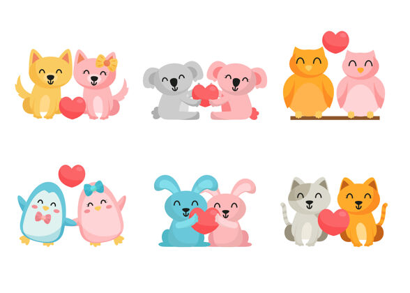 野生可爱的卡通动物捆绑在爱情的背景下 孤立的人物平面可爱的卡通动物插画概念兔子素描宠物