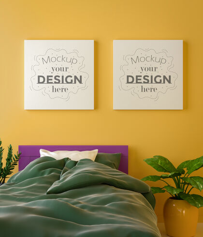 房间卧室内的海报框架花框架花花
