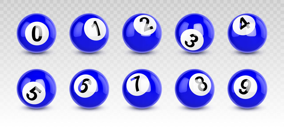 反射数字从0到9的蓝色台球五设备乐透