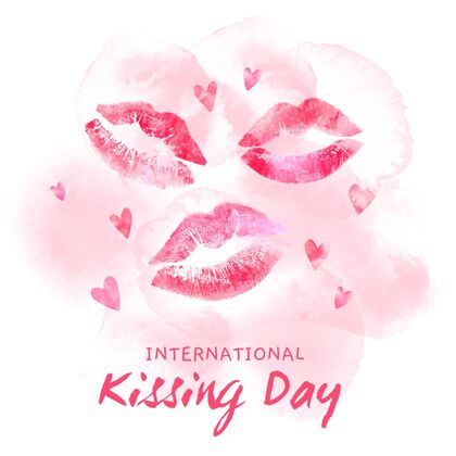 国际水彩国际接吻日插画情感爱情插画