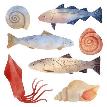 海洋水彩海洋生物收藏收藏元素鱼