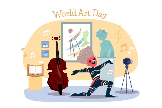 全球手绘世界艺术日插画手绘庆典全球
