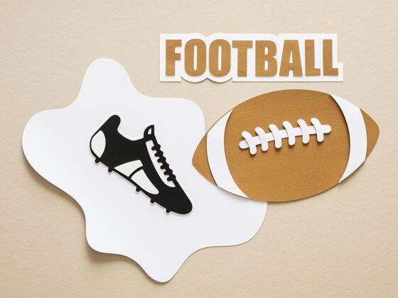 体育美式足球和运动鞋的平面布局平躺美式比赛