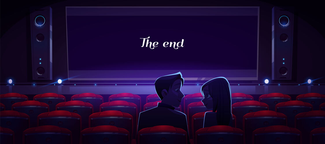 屏幕电影院里的情侣结束看每个