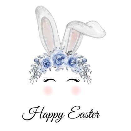水彩画插图水彩复活节兔子耳朵花冠兔子传统蓝色