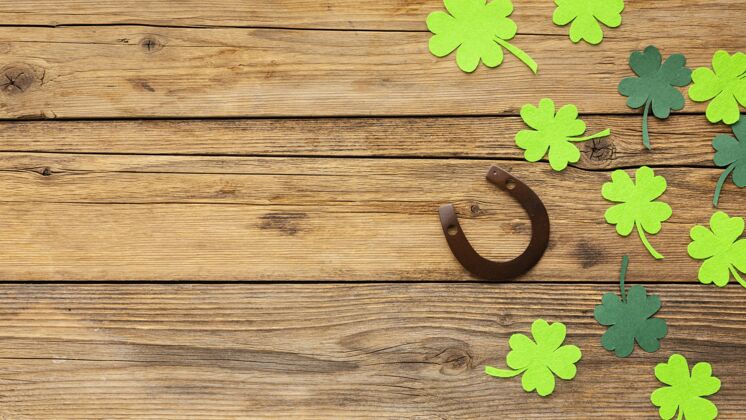 爱尔兰圣帕特里克元素框架上图马蹄形绿色幸运