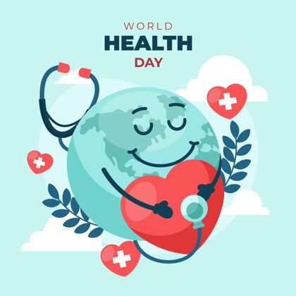 健康世界卫生日插图与心脏和地球庆典星球听诊器
