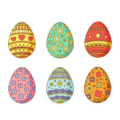 分类彩色手绘装饰复活节彩蛋收藏插图装饰华丽