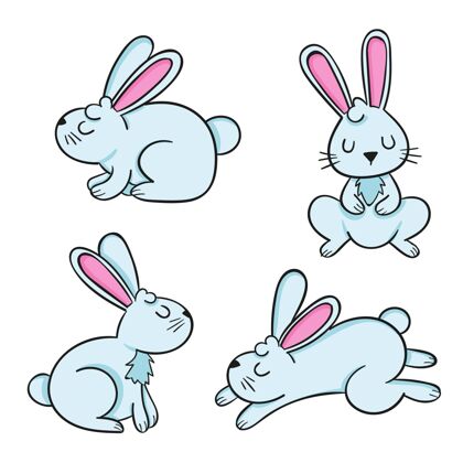收集手绘复活节兔子系列设置节日兔子