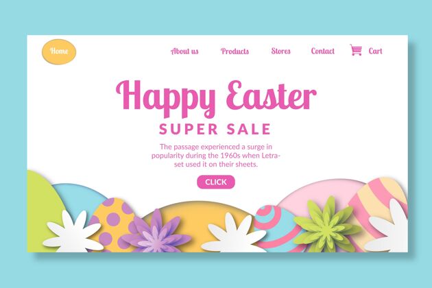 宗教复活节彩蛋和鲜花登陆页面模板纪念帕斯卡销售
