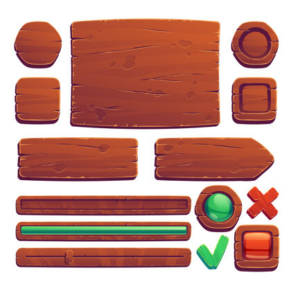 2d木制游戏按钮和横幅十字菜单Ui