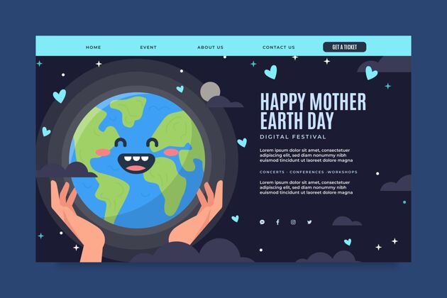网页模板地球母亲节庆祝活动的登陆页模板地球母亲日生态系统国际