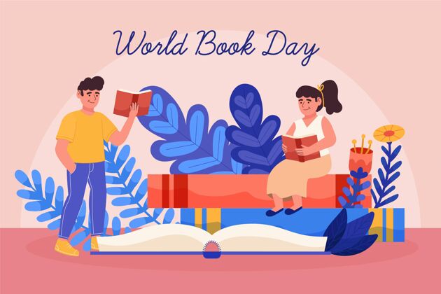 阅读手绘世界图书日插图与人们一起读书4月23日插图书籍