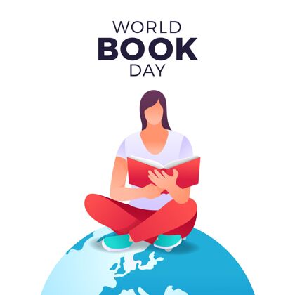学习梯度世界图书日插图与女人阅读地球上的书读书日教育4月23日