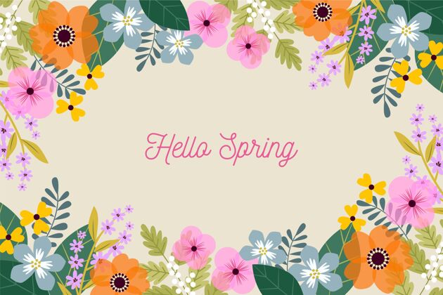 你好春天平面设计春季背景春天美丽花卉