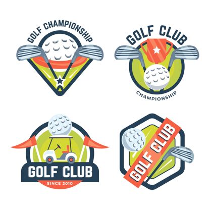 设置详细的高尔夫标志收集模板运动商标