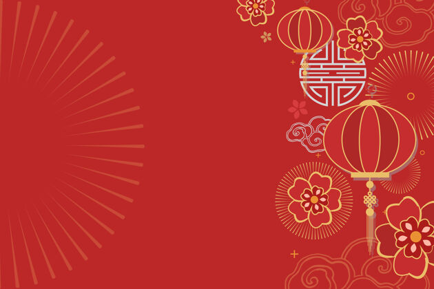 快乐中国新年庆典喜庆红色问候背景美学红灯笼东方