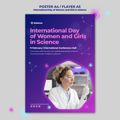 妇女权利与女科学家一起庆祝国际妇女和女孩科学日的海报模板传单海报女性
