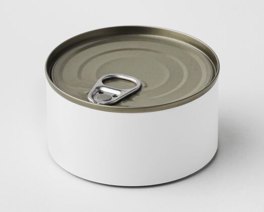 标签顶视图锡罐在桌子上罐头食品模型可以模型