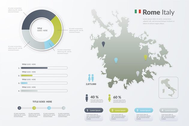 图表梯度意大利罗马地图信息图模板数据市场营销