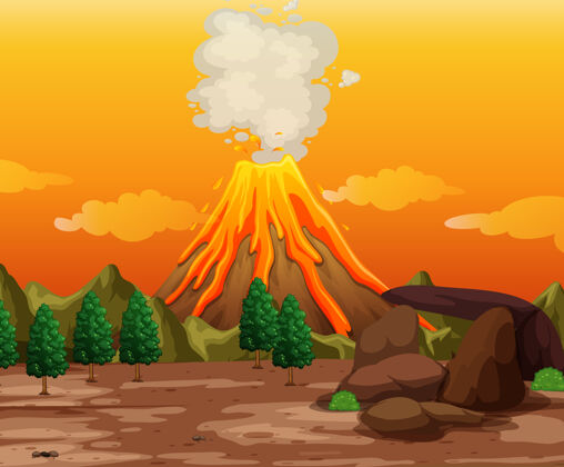 图形火山喷发户外场景背景卡通背景火山