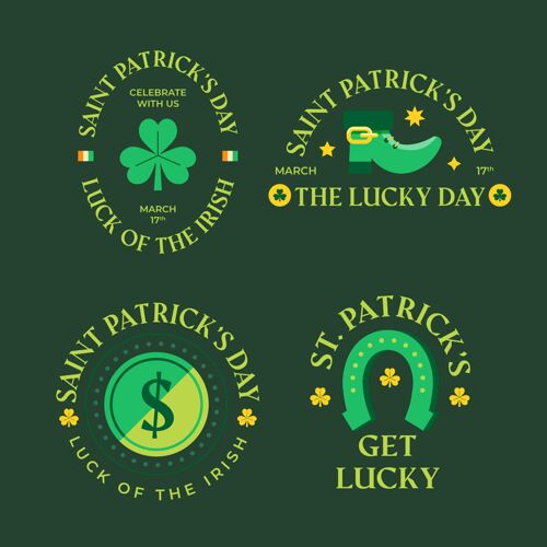 爱尔兰圣帕特里克节徽章收藏三叶草圣帕特里克日平面设计