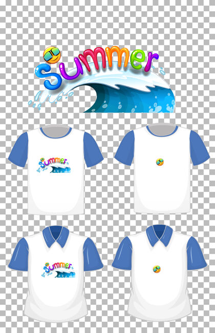 Kids夏季字体与透明背景上的衬衫多种类型的标志PolosublivationWeather
