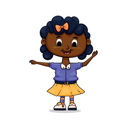 孩子卡通黑人女孩插画年轻年轻卡通