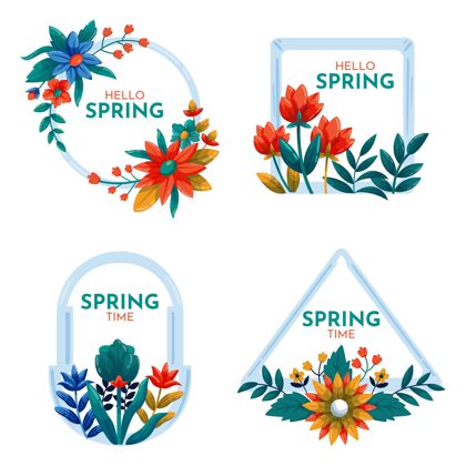 花卉春季标签系列徽章花卉标签