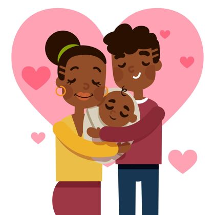 婴儿手绘插图黑人家庭带着孩子平面人物黑人