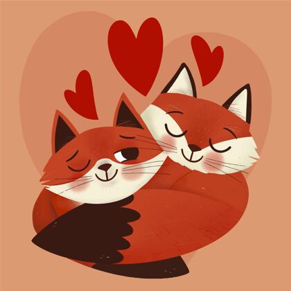 情人节手绘情人节狐狸对联情侣爱情手绘