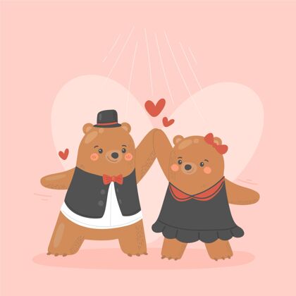 情人节手绘情人节熊夫妇准备印刷情侣2月14日
